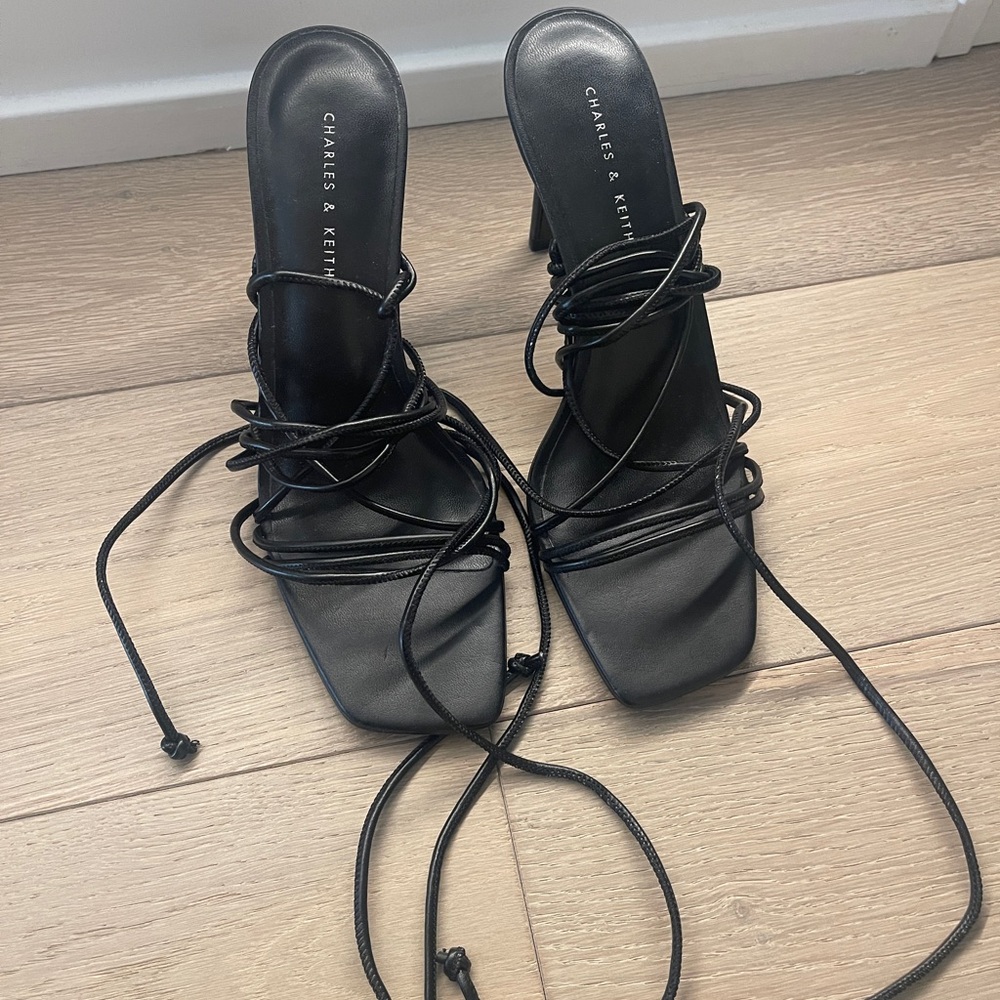Charles & Keith Black Strappy Heels